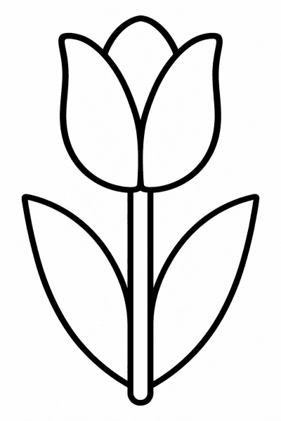 Omaľovánka tulipánu so stonkou a dvoma listami