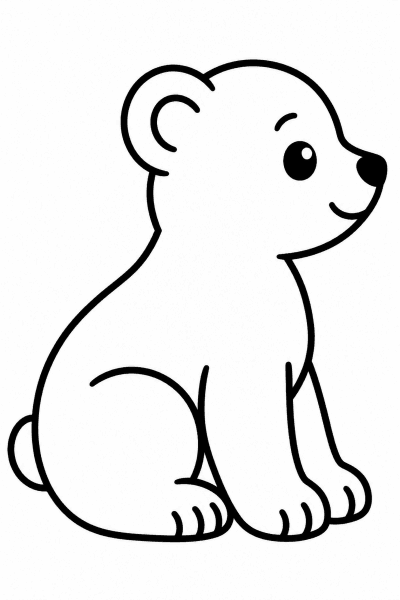 Omaľovánka sediaceho polárneho macka nakresleného z boku