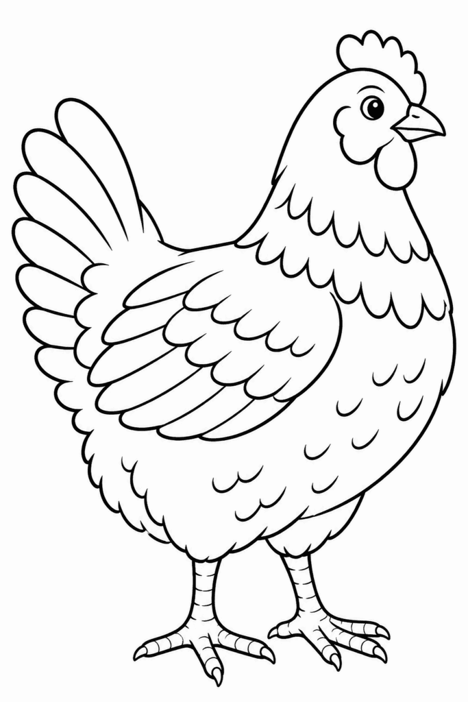 Omaľovánka s kreslenou sliepkou na farme