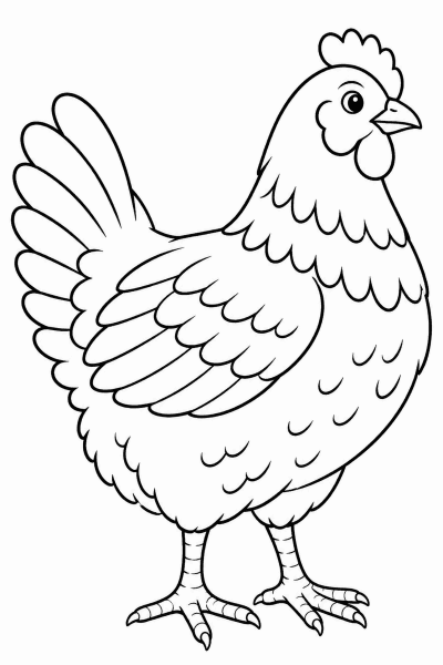 Omaľovánka s kreslenou sliepkou na farme