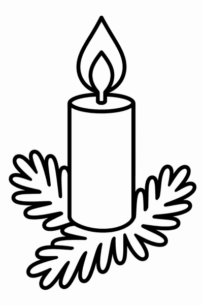 Omaľovánka vianočnej sviečky obklopenej vetvičkou jedle