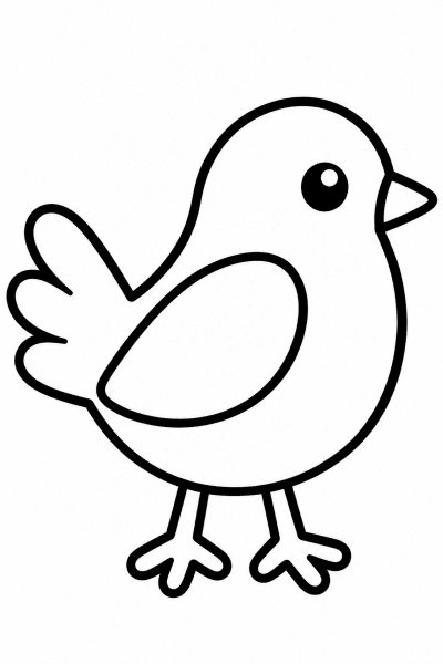 Omaľovánka veselého vtáčika nakresleného výraznými líniami