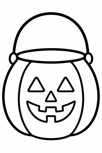 Omaľovánka vedierka v tvare usmiatej tekvice na halloweenske sladkosti