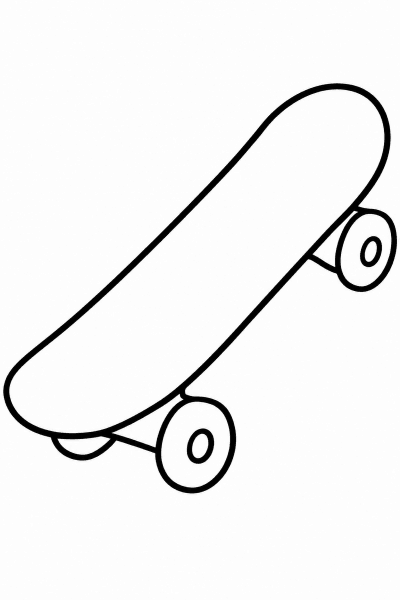 Omaľovánka skateboardu s kolieskami nakresleného jednoduchými líniami