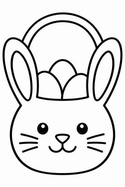 Omaľovánka košíka v tvare zajaca s veľkonočnými vajíčkami vnútri