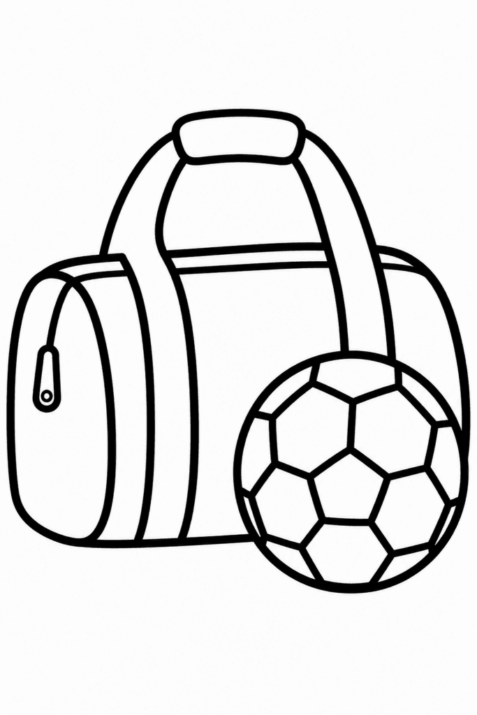 Omaľovánka športovej tašky s futbalovou loptou