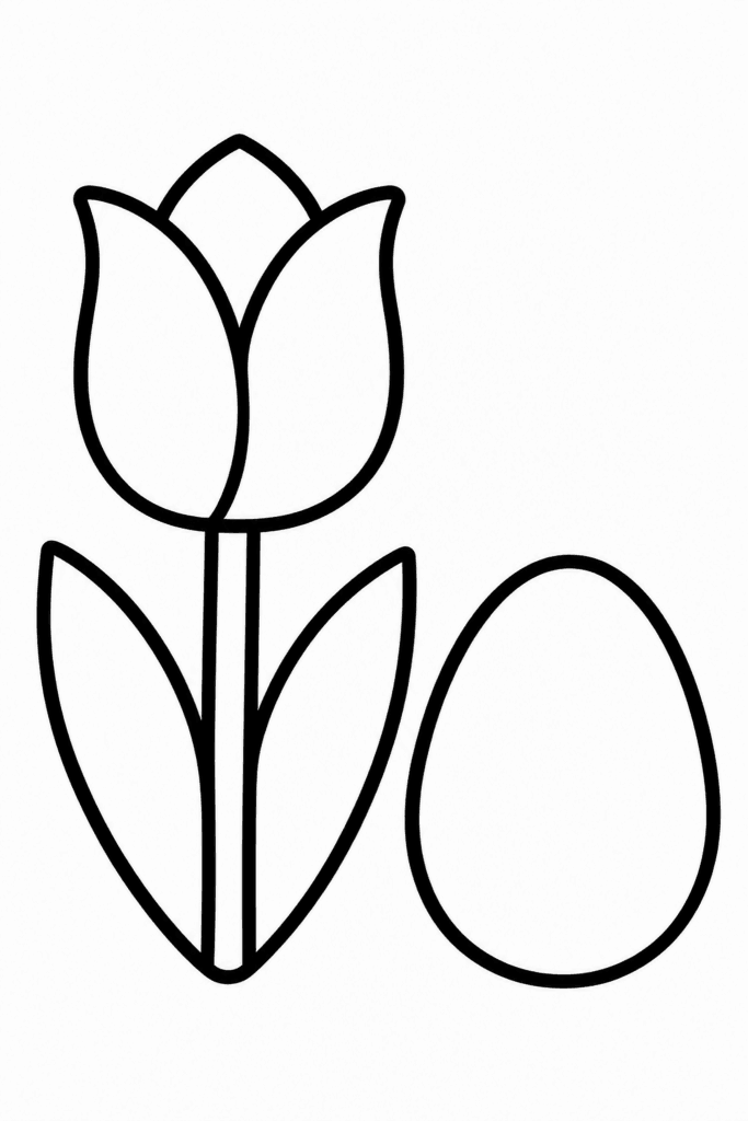 Omaľovánka s tulipánom a vajíčkom, ktoré stoja vedľa seba