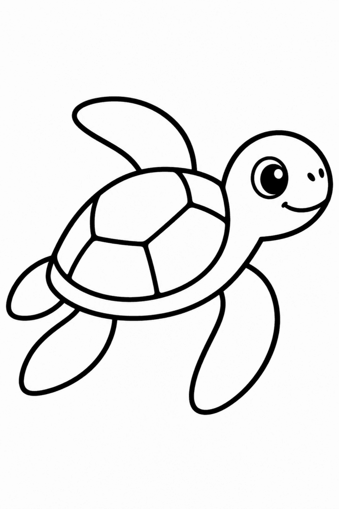 Omaľovánka veselej morskej korytnačky, ktorá pláva vo vode