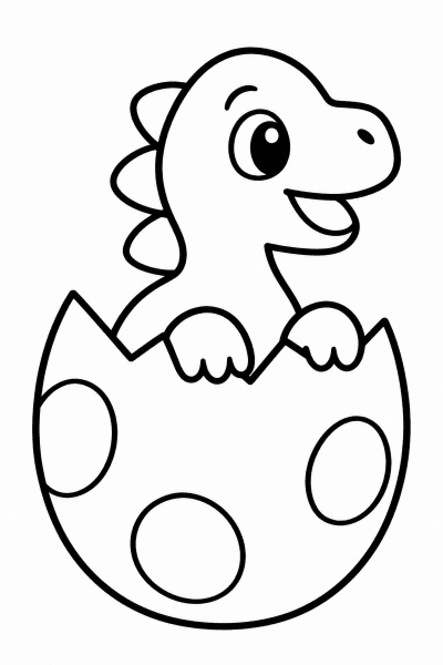 Omaľovánka malého dinosaura, ktorý vykukuje z prasknutého vajca