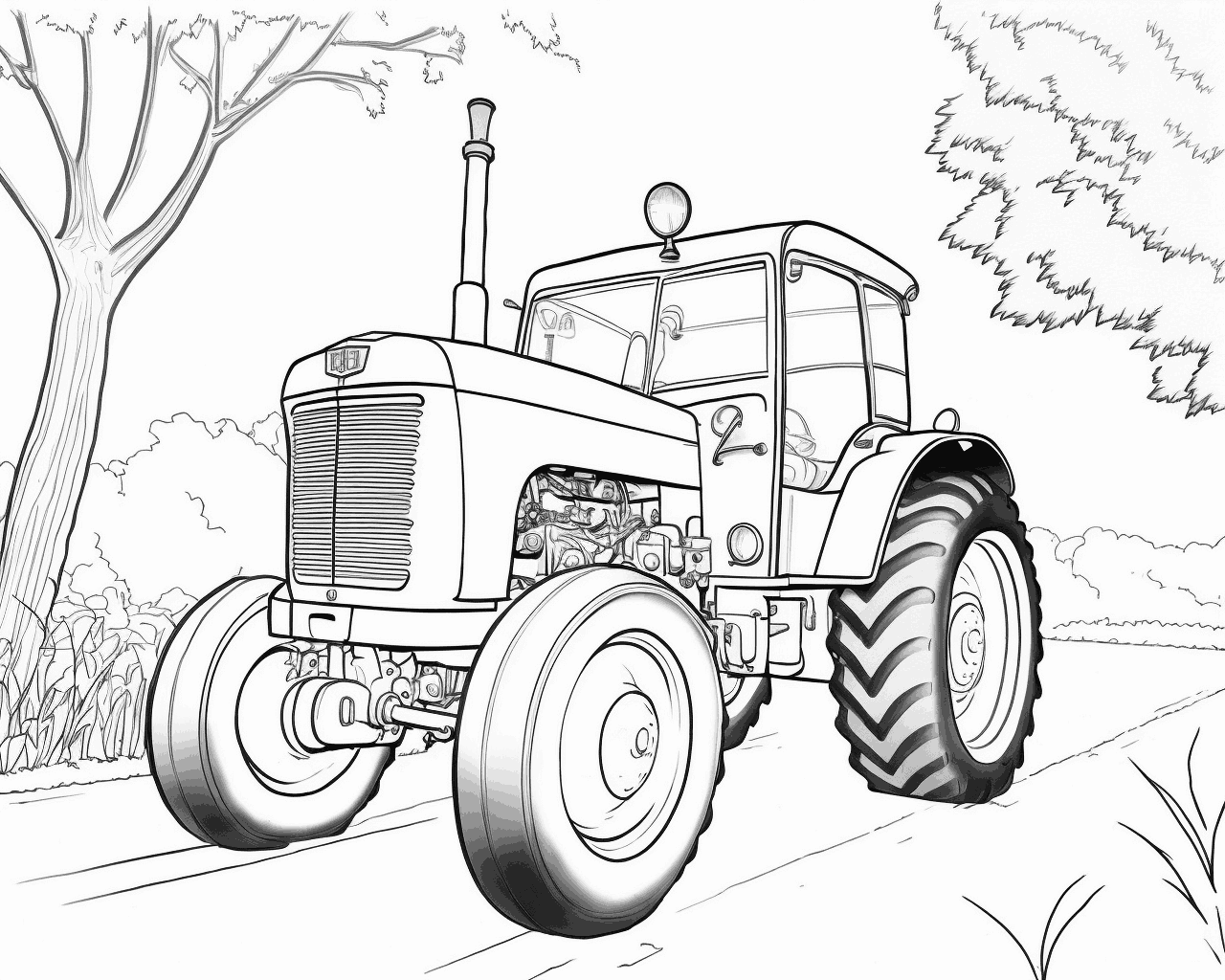 Starší traktor s kabínou na ceste